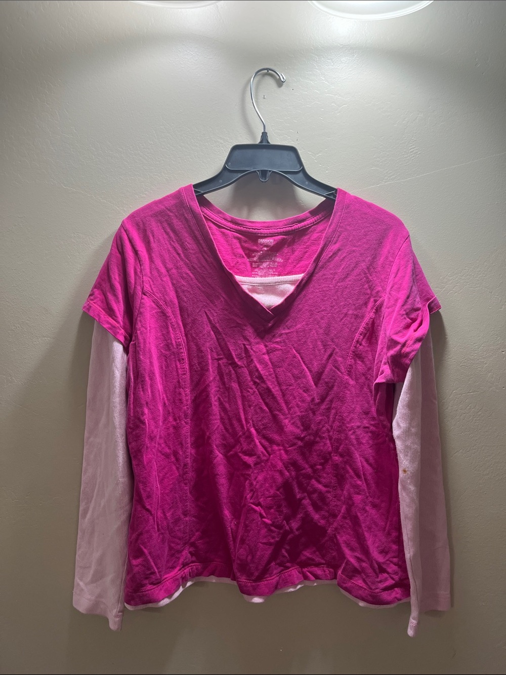 Women’s Layered-Look Long Sleeve Top in Fuchsia Pink